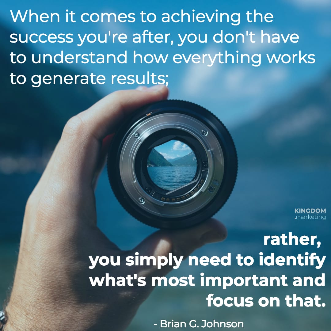 Great quotes about writing: Brian G. Johnson quote: When it comes to achieving the success you're after, you don't have to understand how everything works to generate results; rather, you simply need to identify what's most important and focus on that."